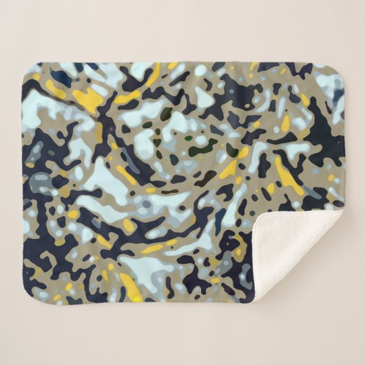 Camo Pattern - Geel White Beige Blue Black Sherpa Deken (Voorkant (horizontaal))
