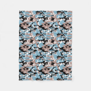 Camo Pattern - Grayish Red Blue Black Fleece Deken