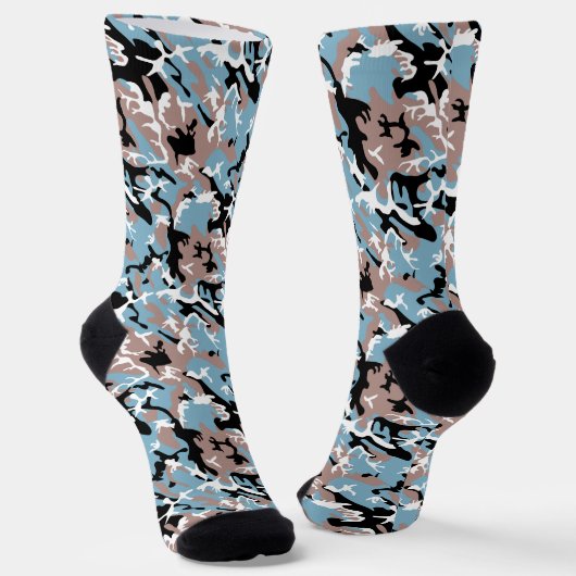 Camo Pattern - Grayish Red Blue Black Sokken (Gebogen)