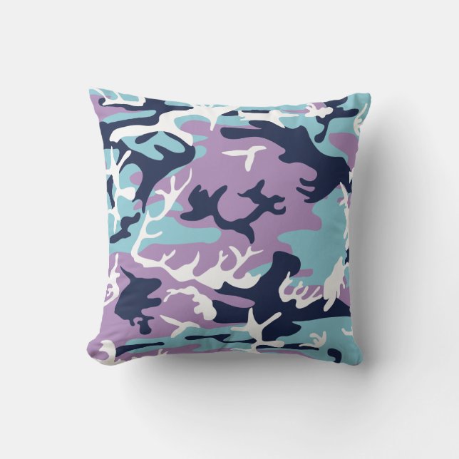 Camo Pattern - Paarse marine Blue White Buitenkussen (Voorkant)