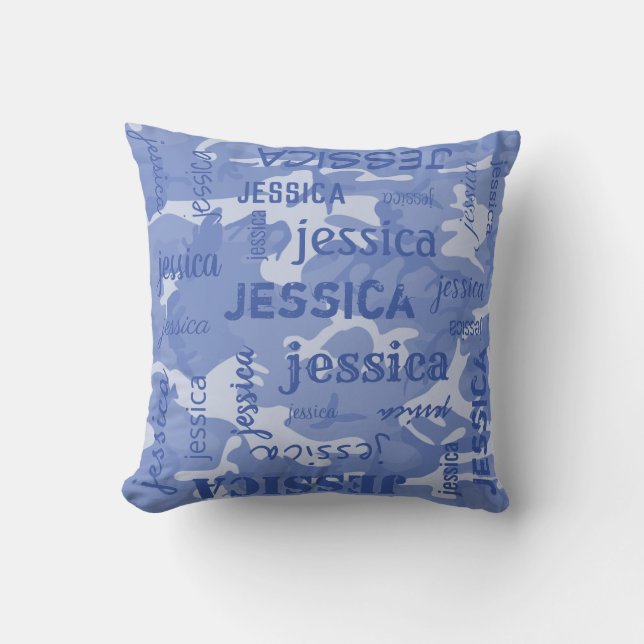 Camo Persoonlijke Kortere Naam Blauw Kussen (Voorkant)