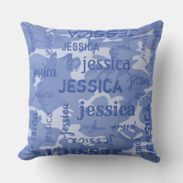 Camo Persoonlijke Kortere Naam Blauw Kussen