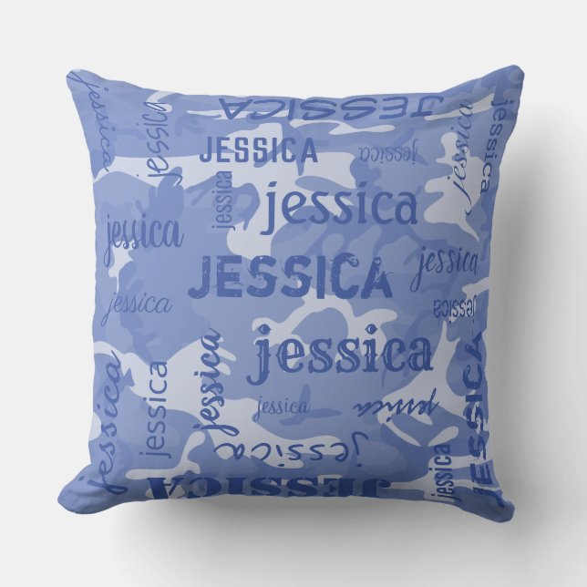Camo Persoonlijke Kortere Naam Blauw Kussen (Voorkant)