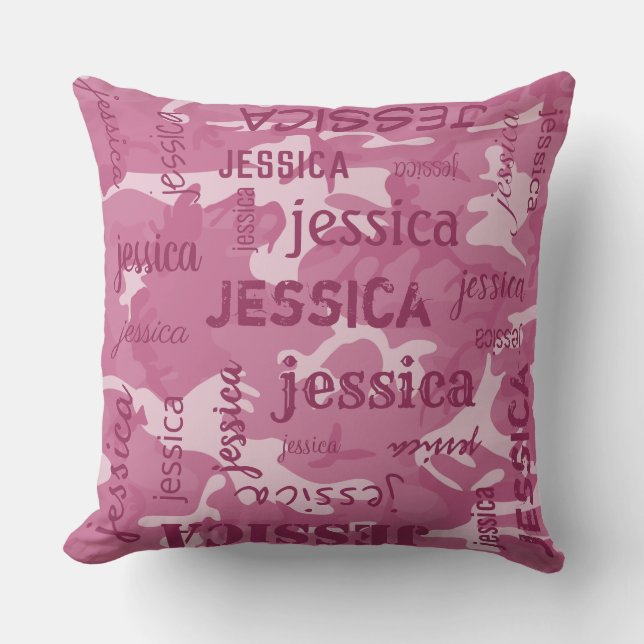Camo Persoonlijke Kortere Naam Roze Kussen (Voorkant)