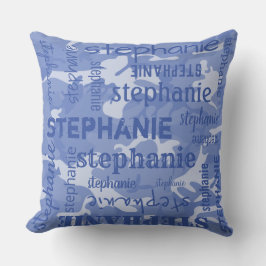Camo Persoonlijke Langere Naam Blauw Kussen