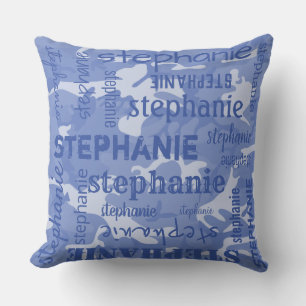 Camo Persoonlijke Langere Naam Blauw Kussen