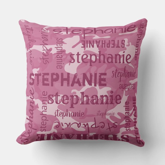 Camo Persoonlijke Langere Naam Roze Kussen (Voorkant)