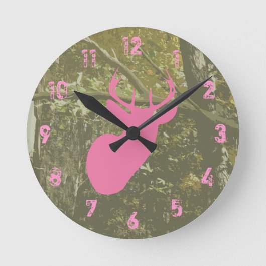 Camo & Pink Deer Clock Ronde Klok (Voorkant)