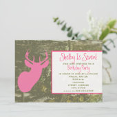 Camo & Pink Deer Head Birthday Party nodigt uit Kaart (Staand voorkant)