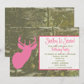 Camo & Pink Deer Head Birthday Party nodigt uit Kaart (Voorkant / Achterkant)
