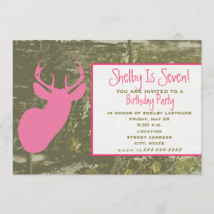 Camo & Pink Deer Head Birthday Party nodigt uit Kaart