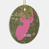 Camo & Pink Deer Head, gepersonaliseerd versierd Keramisch Ornament (Rechts)