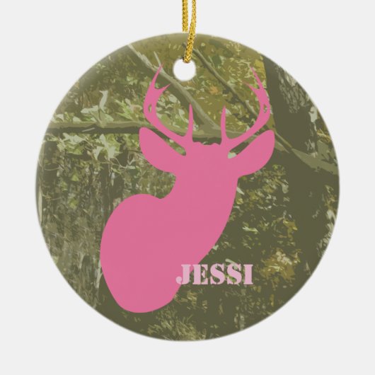 Camo & Pink Deer Head, gepersonaliseerd versierd Keramisch Ornament (Voorkant)