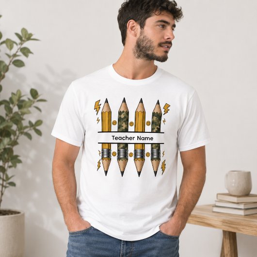 Camo Potlood Gespleten Bliksemschicht Smiley Leraa T-shirt