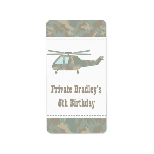 Camo Print Helicopter Army Boys Birthday Party Etiket (Voorkant)
