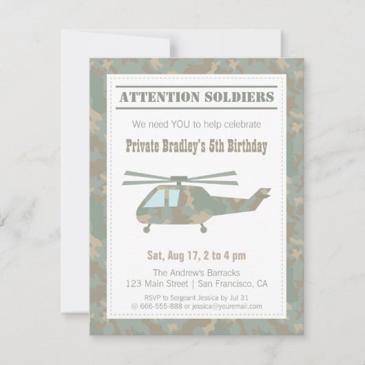 Camo Print Helicopter Army Boys Birthday Party Kaart (Voorkant)