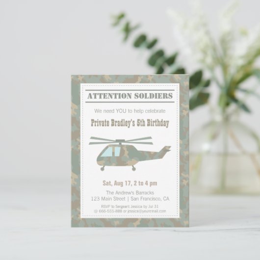 Camo Print Helicopter Army Boys Birthday Party Kaart (Staand voorkant)