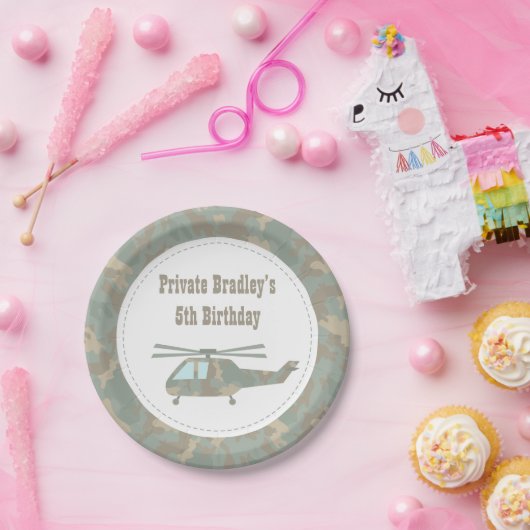 Camo Print Helicopter Army Boys Birthday Party Papieren Bordje (Feest)