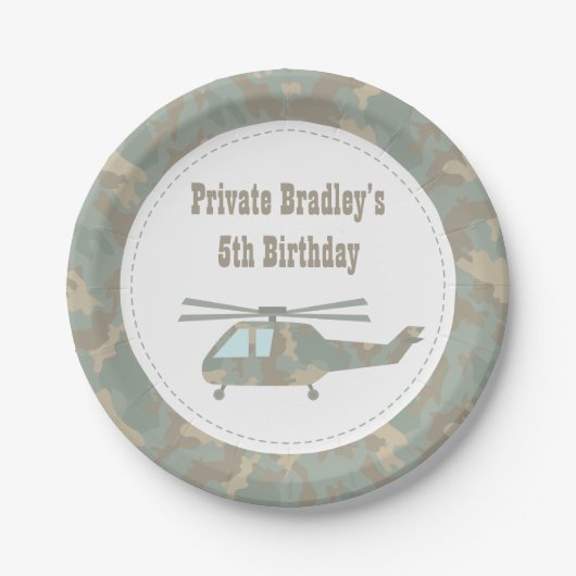 Camo Print Helicopter Army Boys Birthday Party Papieren Bordje (Voorkant)