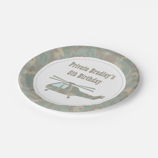 Camo Print Helicopter Army Boys Birthday Party Papieren Bordje (Gekanteld)