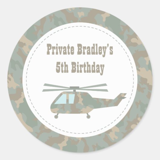 Camo Print Helicopter Army Boys Birthday Party Ronde Sticker (Voorkant)