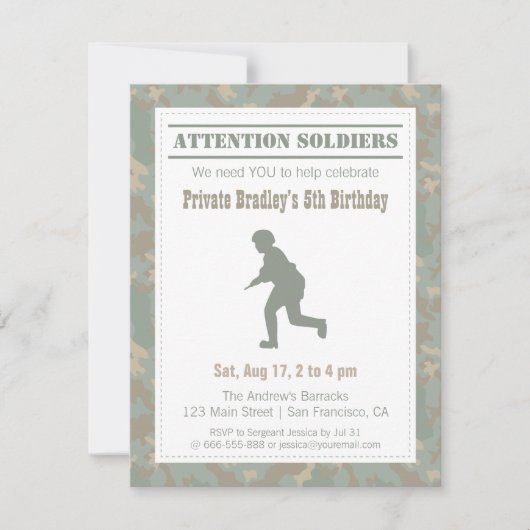 Camo Print Soldier Silhouette Army Birthday Party Kaart (Voorkant)