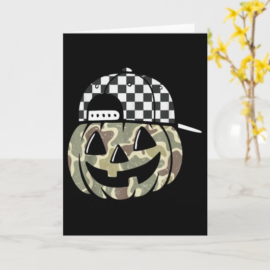 Camo Pumpkin Jack O Lantern Face Camouflage Hallow Kaart (Gele Bloem)