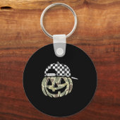 Camo Pumpkin Jack O Lantern Face Camouflage Hallow Sleutelhanger (Voorkant)