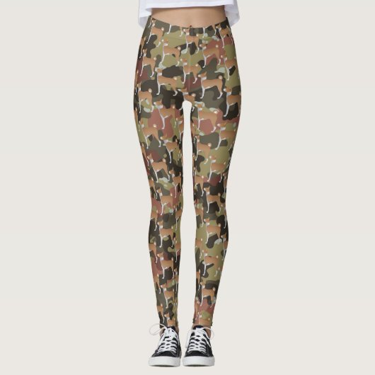 Camo Red en White Basenji Dog Design Leggings (Voorkant)