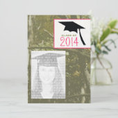 Camo & Roze Klasse van 2014 Foto Afstuderen Invite Kaart (Staand voorkant)