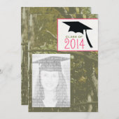 Camo & Roze Klasse van 2014 Foto Afstuderen Invite Kaart (Voorkant / Achterkant)