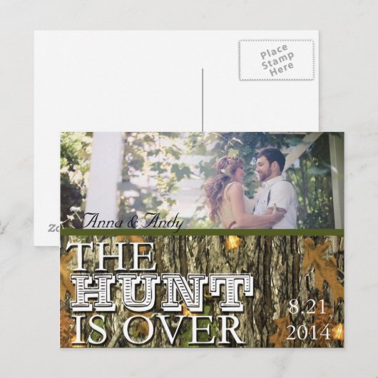 Camo Rustic verlaat Save the Date Wedding Briefkaa Aankondigingskaart (Voorkant / Achterkant)