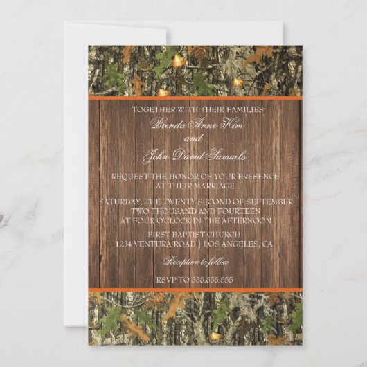 Camo Rustic Wedding Invitation Kaart (Achterkant)