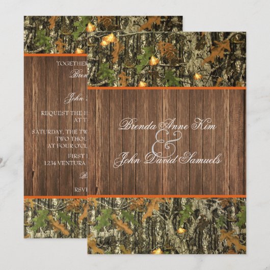 Camo Rustic Wedding Invitation Kaart (Voorkant / Achterkant)