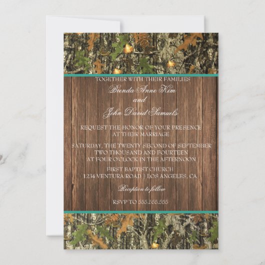 Camo Rustic Wedding Uitnodiging (Achterkant)