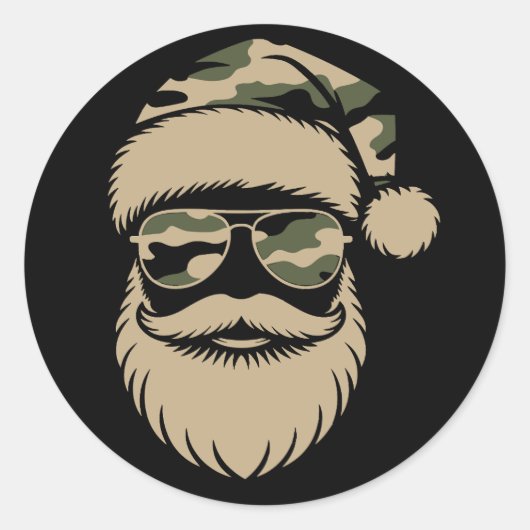 Camo Santa Claus Zonnebril Xmas Camouflage Ronde Sticker (Voorkant)
