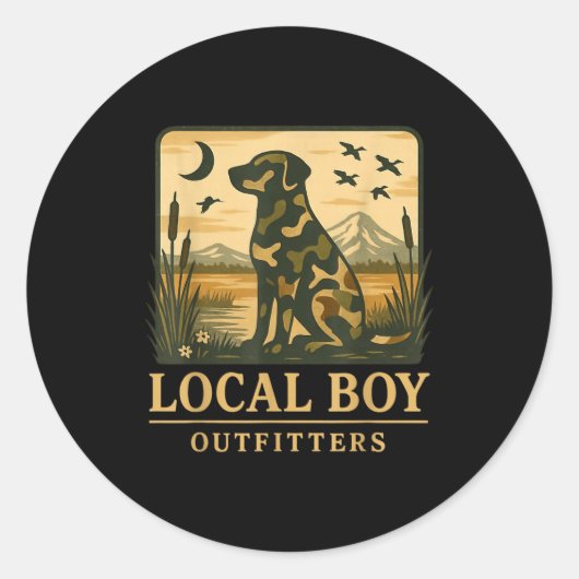 Camo Southern Local Boy Duck Hunting Black Lab Out Ronde Sticker (Voorkant)