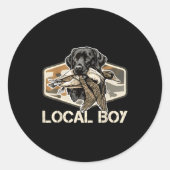 Camo Southern Local Boy Duck Hunting Black Lab Out Ronde Sticker (Voorkant)