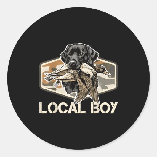 Camo Southern Local Boy Duck Hunting Black Lab Out Ronde Sticker (Voorkant)