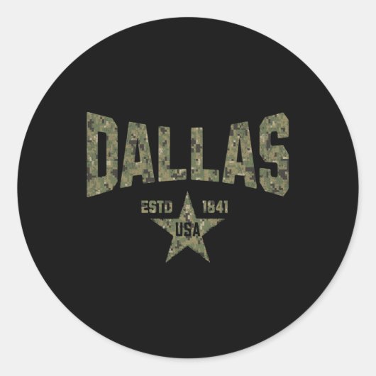 Camo Souvenir Usa Star Dallas Texas Ronde Sticker (Voorkant)