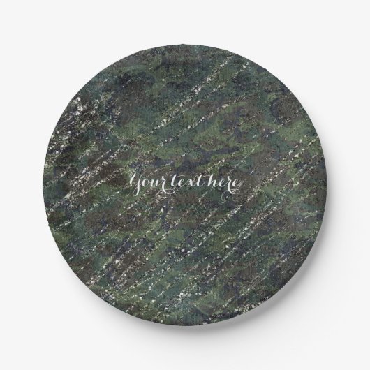 Camo Sparkle Glam Party Groene & Zilverlegerpartij Papieren Bordje (Voorkant)