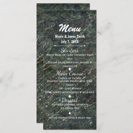 Camo Sparkle Glam Party menu Groen en Zilver Leger (Voorkant / Achterkant)
