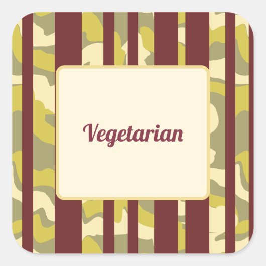 Camo Stripes Party Food Vegetarian Vierkante Sticker (Voorkant)