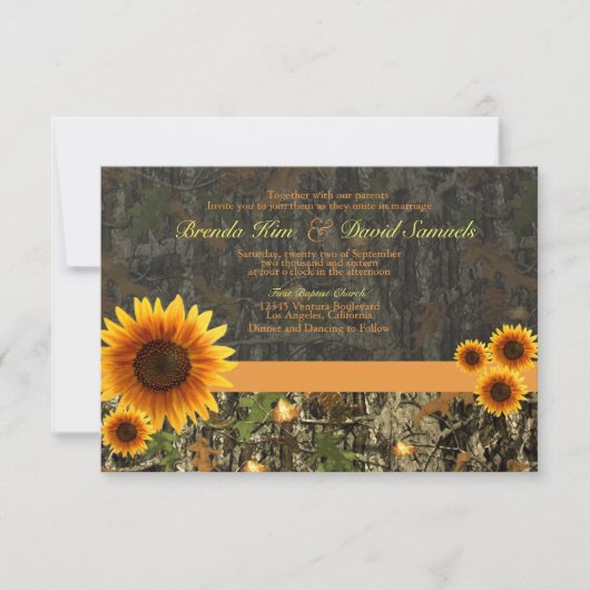 Camo Sunflower Wedding Invitation Kaart (Voorkant)