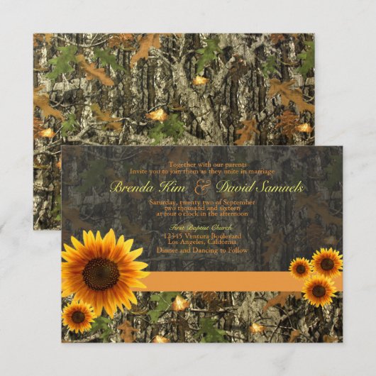 Camo Sunflower Wedding Invitation Kaart (Voorkant / Achterkant)