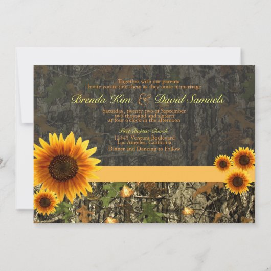 Camo Sunflower Wedding Invitation Kaart (Voorkant)