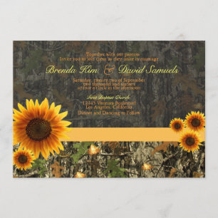 Camo Sunflower Wedding Invitation Kaart