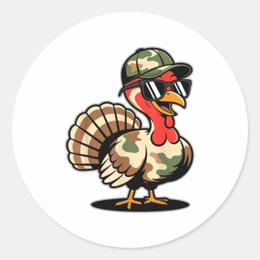 Camo Turkey Day Hunting Fall Thanksgiving  Ronde Sticker (Voorkant)