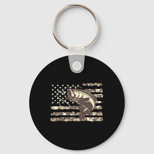 Camo US Flag B Fish Cool Gevist Patriottische Mann Sleutelhanger (Voorkant)