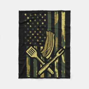 Camo US Flag BBQ Meat Grill Byrbecue Patriot Manne Fleece Deken